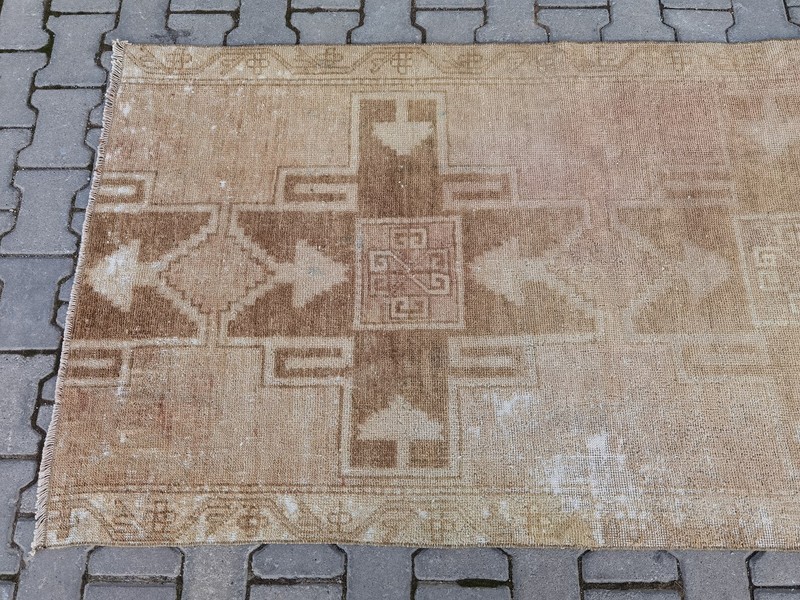 Vintage Turkish Oushak Runner 3x13 ft Hand Knotted Wool Muted Tan Ghost Rug gallery