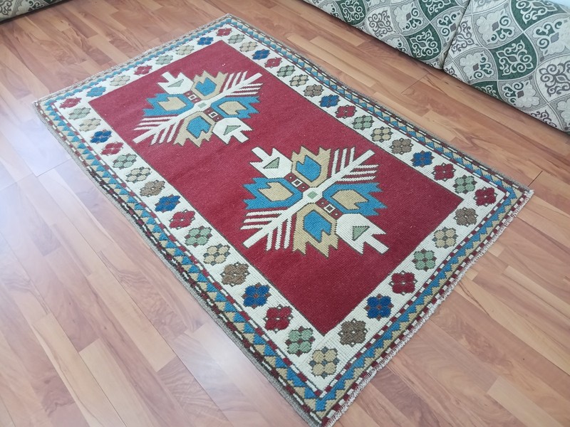 Antique Star Recion Wool Rug Collectible Antique Rare Blue Rug Tribal Rug gallery