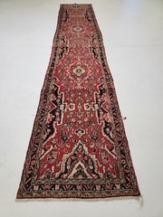 Antique Oriental Hand-Knotted Wool Runner Red/Black/Ivory/Salmon 3’2″ x 16’8″