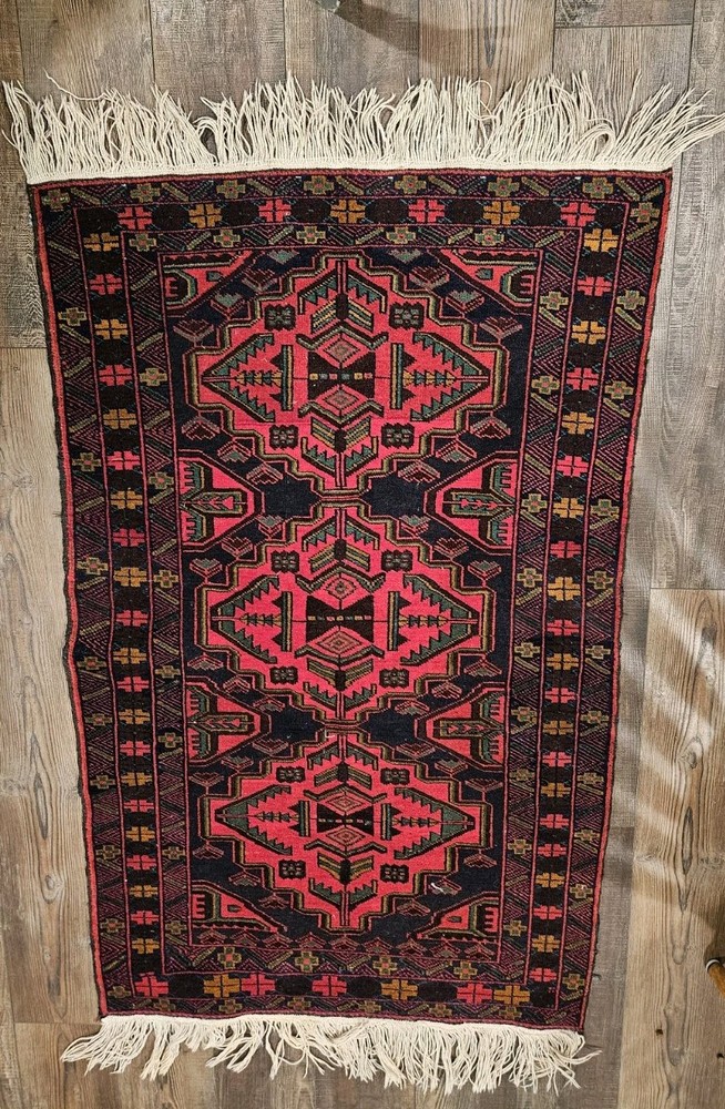 Vintage Afghanistan Rug Red And Blue. 3'x4' Great Used Condition