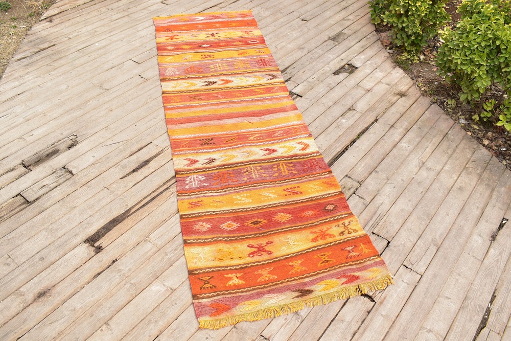Turkish Rug 2'x8' Size Runner Striped Cicim Kilim Corridor Hallway 78x257cm
