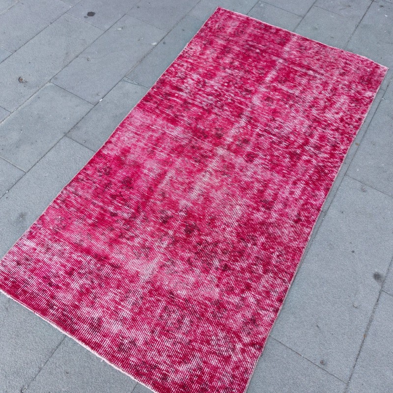 Turkish Vintage Red Overdyed Area Rug 3.41 x 6.4 ft, 3x6 Handmade 104 x 195 cm gallery