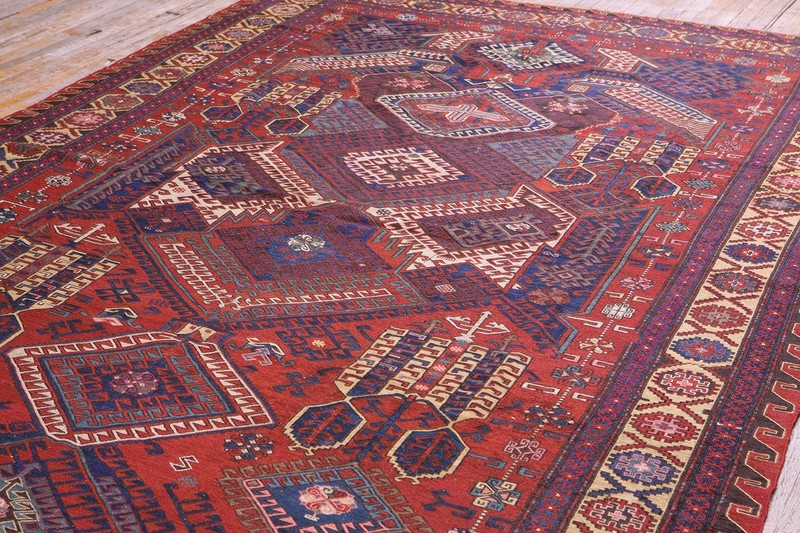 7'x11' Red Tribal Geometric Late 19th Century Antique Caucasian Flatweave Dragon gallery