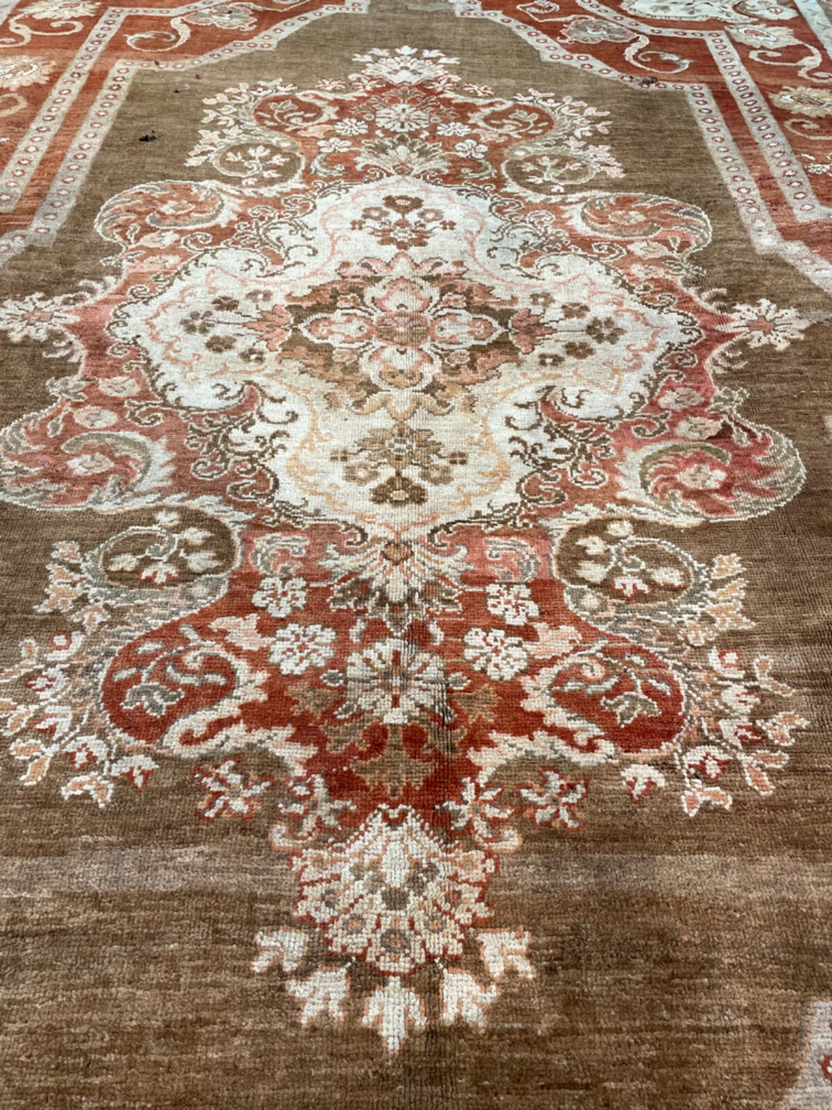Antique Oriental Hand-Knotted Wool Area Rug Turkish Oushak Red/Ivory 8'5" x 11'7 gallery