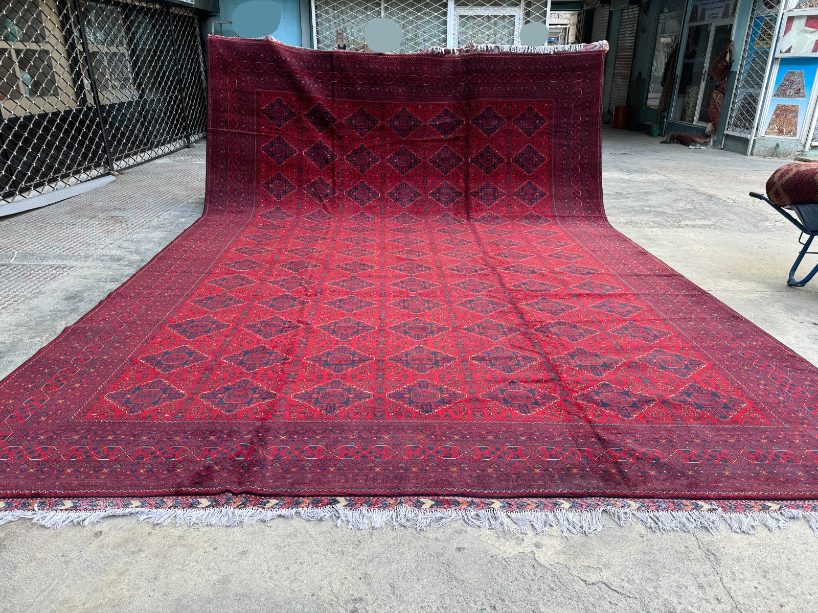Red Large Palace Size Geometric Rug 13x19 ft Hand Knotted Afghan Turkmen Carpet gallery