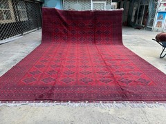 Red Large Palace Size Geometric Rug 13×19 ft Hand Knotted Afghan Turkmen Carpet