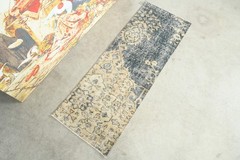 Turkish Door Mat Rug Antique Wool Carpet Vintage Small Oushak Rug 1×4 ft,958