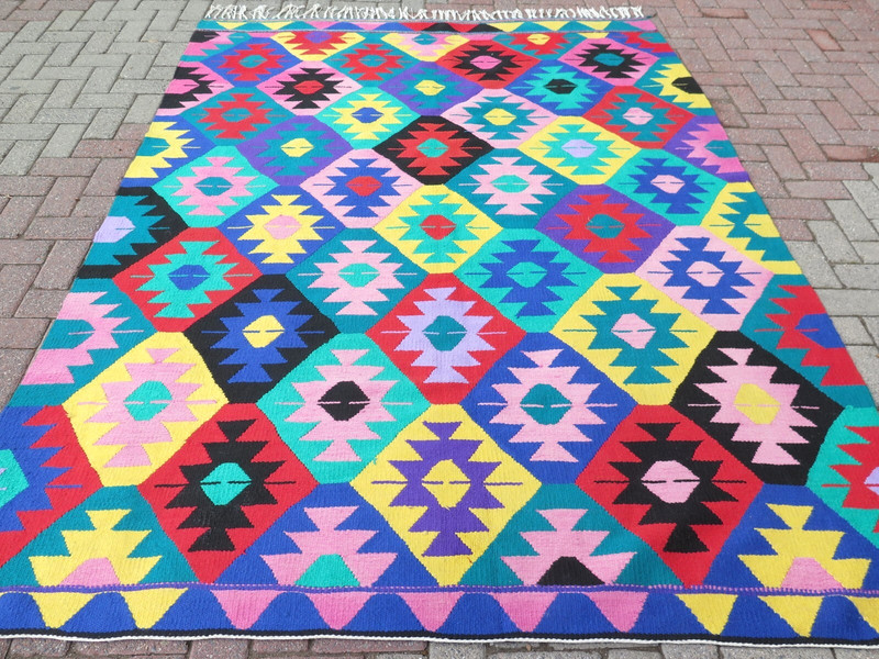 Multicolor Area Rugs, Handmade Turkish Kilim, Large Floor Carpet Teppich 75"x98" gallery
