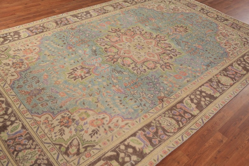 Vintage Blue Traditional Area Rug 7x10 Over-dyed Handmade Wool for Living Room gallery