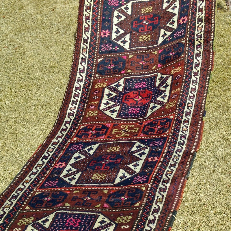Stunning Cr1900-1939s Antique Vegy Dye Wool Pile Runner Rug 3'6"×11'10" gallery