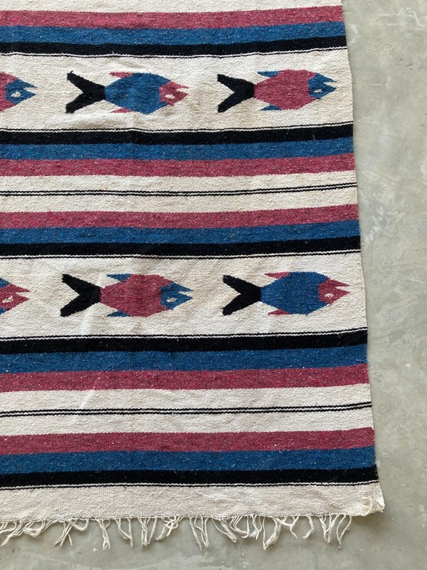 Vintage Handmade Mexican Pictorial Wool Kilim Rug Carpet 202x113 cm gallery