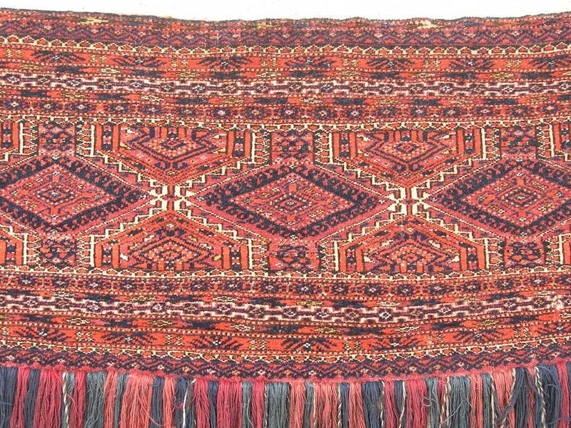 Antique Turkoman Saryk Yomud Torba Complete With Skirt Long Tassels14x46" gallery