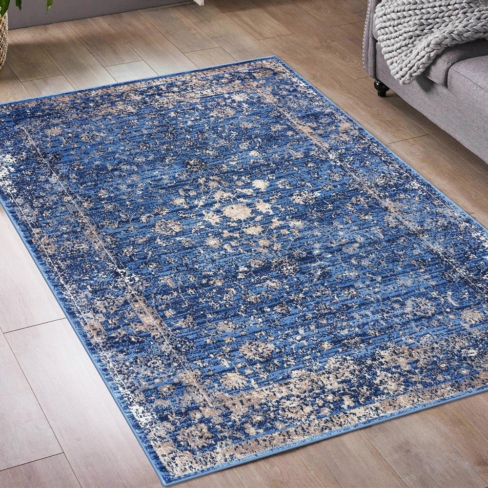 Distressed Area Rugs Blue Abstract Modern Living Room Carpet Large Carpets