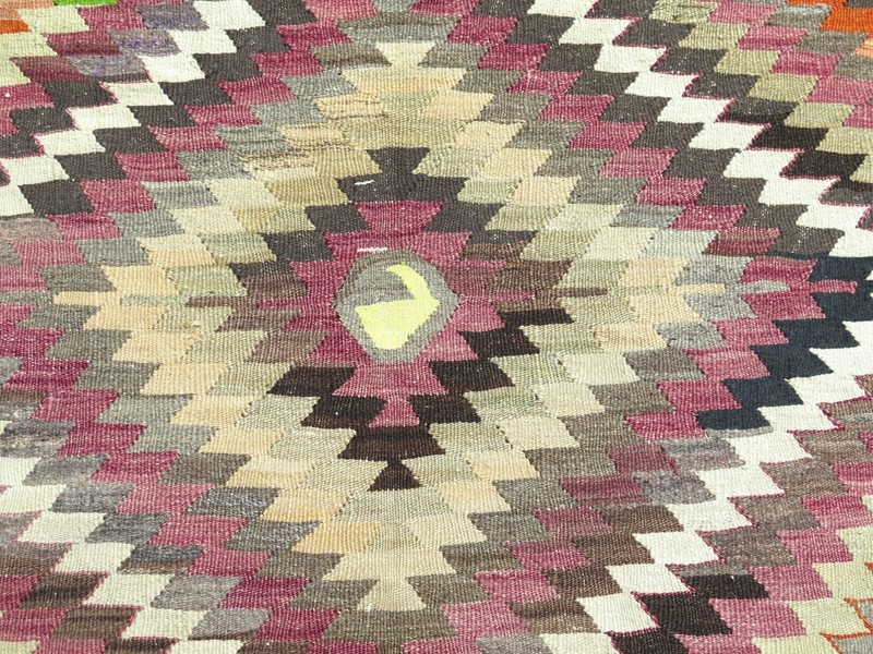 Vintage Turkish Kilim Handmade Wool Rug, Large Floor Carpet, Boho Kelim 75"X103" gallery