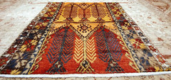 Primitive Antique Cr1900-1939s Multi-Colored Wool Pile Tribal Area Rug 5x5ft