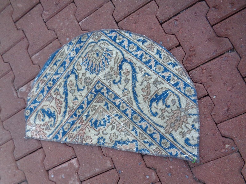 2.4x1.6ft Half Circle Vintage Shoe mat, Handmade Navy Blue Entry Mat, sx gallery