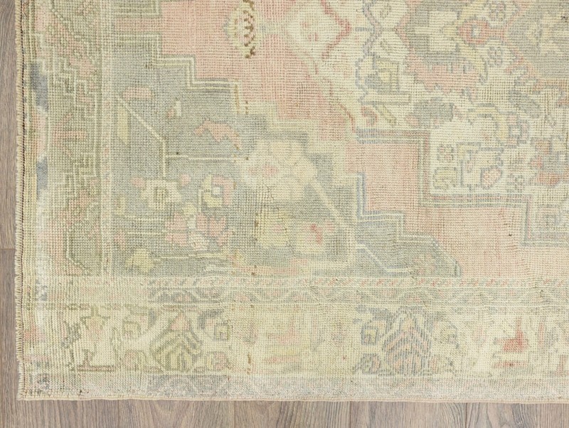 Muted vintage Turkish traditional rug 3.10x7.11 ft Large wide Oushak used runner gallery