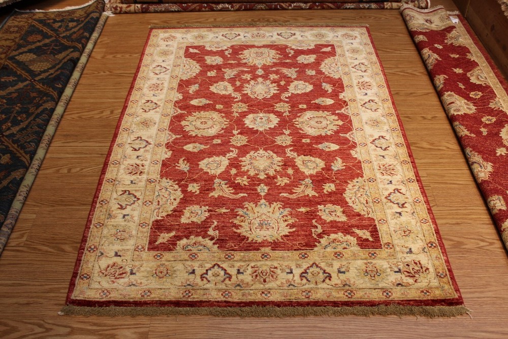 GREAT DEAL ON FINE QUALITY Handmade Hand knotted Afghan 4' X 6' RED BACKGROUND