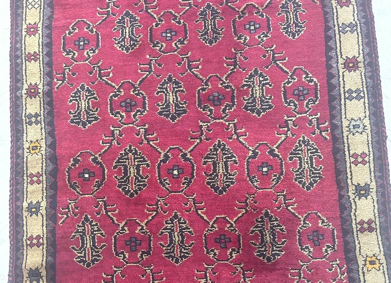 Vintage Turkish Oushak Runner Rug 3ft7by 11ft5 WoolHandmade Raspberry red gallery
