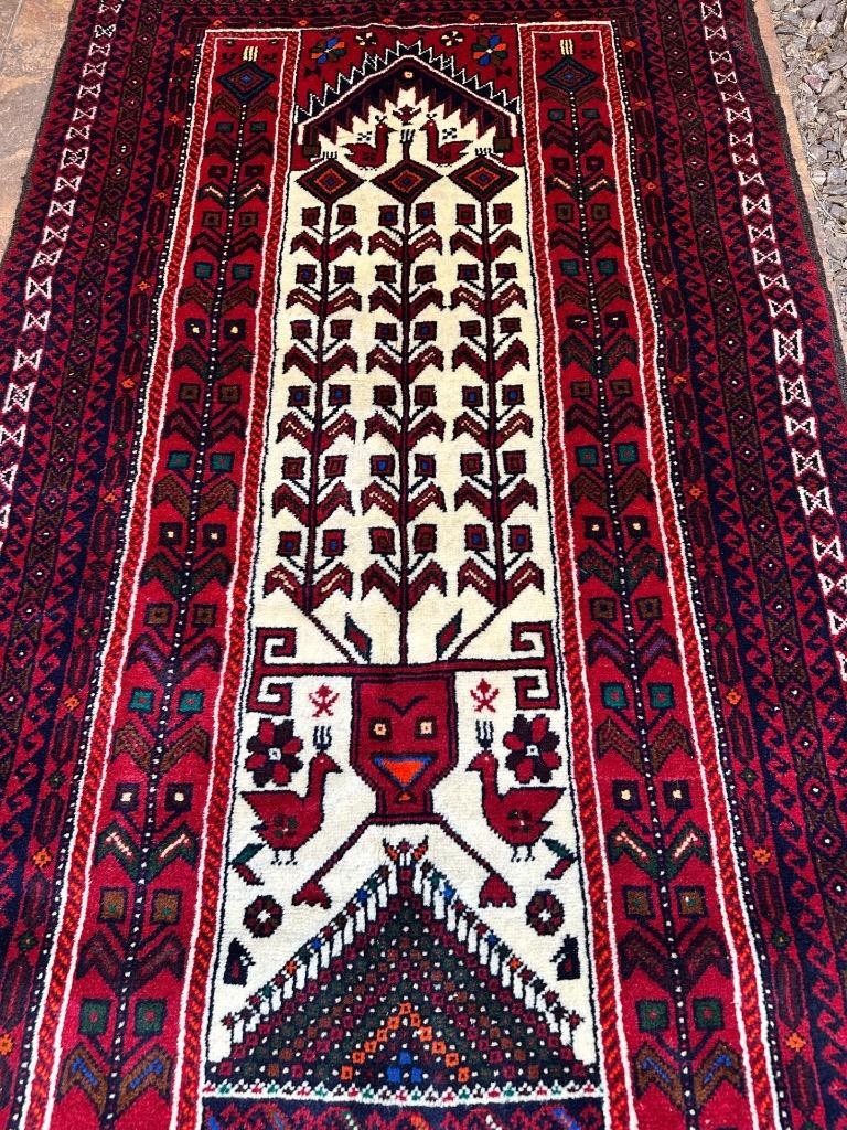 3'4 x 6 Prayer Rug Bird Design Vintage Nomadic Oriental Handmade Wool Area Rug gallery
