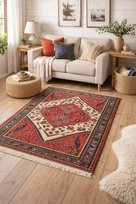 3'4X4'8 Hand-Knotted Vintage Tribal Cream Oriental Rug Foyer Decor Carpet gallery