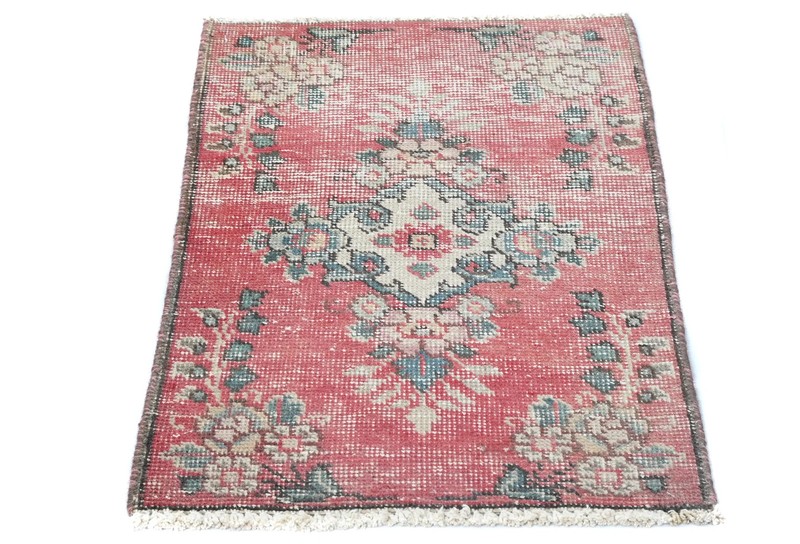 Semi Antique Distressed Oriental Rug Muted Floral Handmade Carpet 1'6X2'3 ft gallery