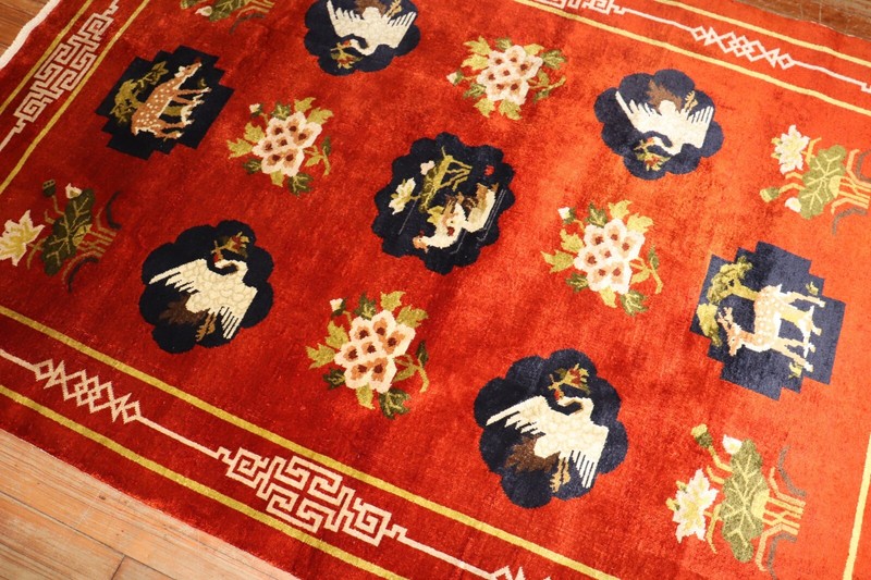 Vintage Chinese Silk Rug Size 4'2''x5'11'' gallery