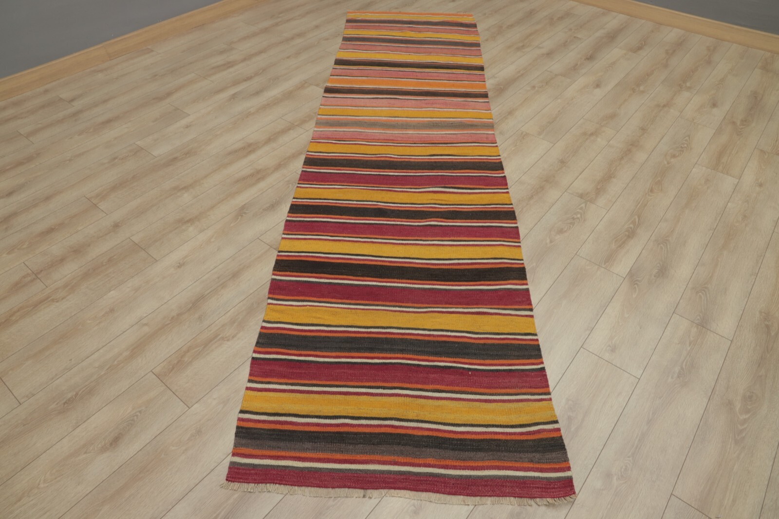 Tribal Striped Hand Knotted Kilim Runner Rug Cappadocia Vintage Carpet 3x11ft gallery