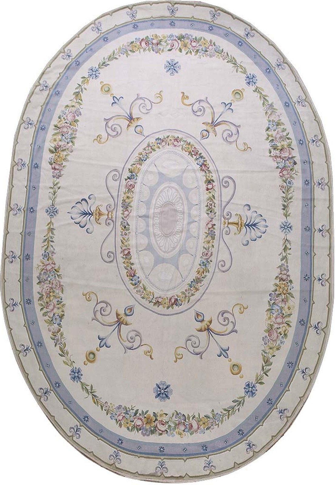 8'x11' Antique Late 19th Century Oval French Aubusson Room Size Carpet Rug gallery