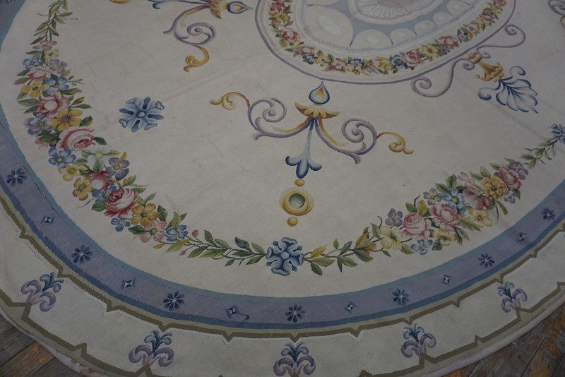 8'x11' Antique Late 19th Century Oval French Aubusson Room Size Carpet Rug gallery