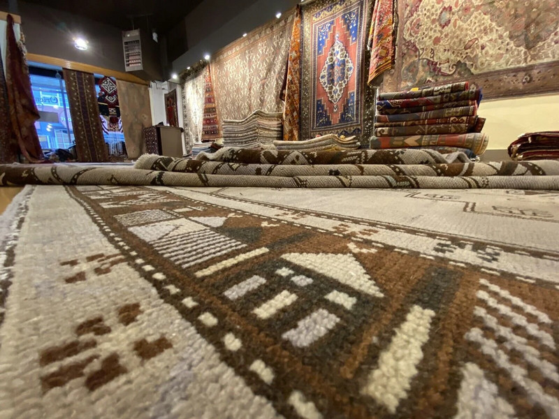 Antique 1939's Muted Colors Bohemian Oushak Nagorno-Karabahk Area Rug 4’7’8’7” gallery