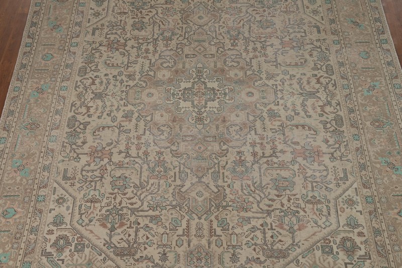 Traditional Vintage Muted Geometric Handmade Wool Tebriz Rug Area Carpet 8x11 gallery