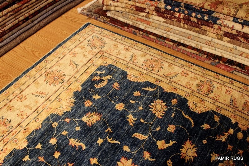 _HANDMADE_BLUE_RUG_8' x 10' vegetable dye Navy Royal Blue, Light Beige Gold gallery