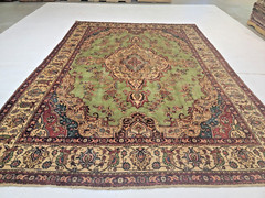 Antique Oriental Hand-Knotted Wool Area Rug Green/Beige/Red 9’6″ x12’10”