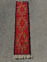 Vintage Turkish Kilim Wool Area Runner Rug Hand Knotted 19 x 80 In Handmade