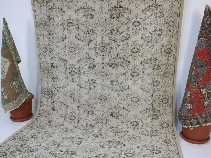 6x10 Turkish Handmade Area Rug Beige Green Floral Rug 5.8x9.9 ft gallery
