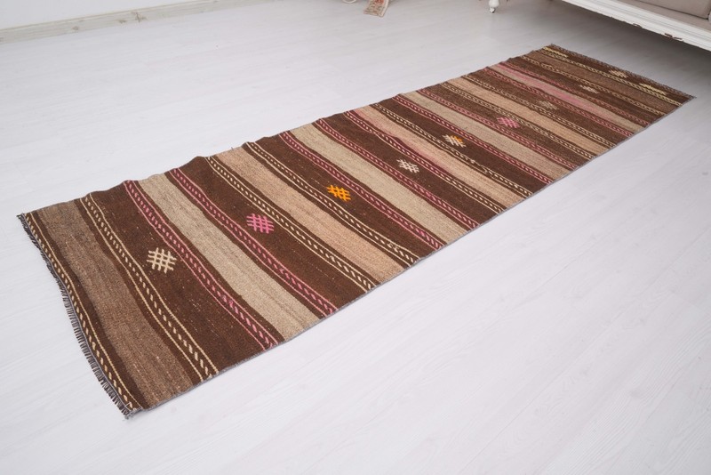 Vintage Turkish Kilim Runner Rug 3x9 Handmade Antique Farmhouse Carpet 174 gallery