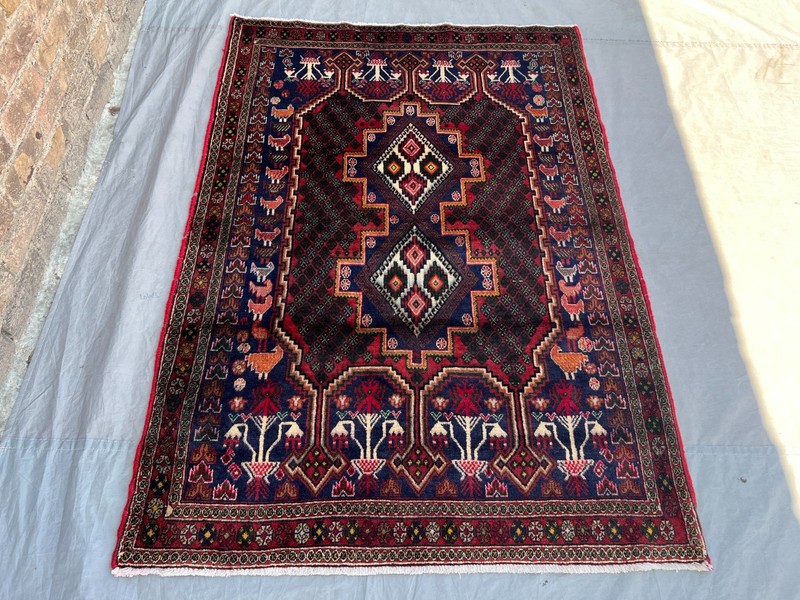 4x5'9 Vintage Turkish Caucasian Tribal Geometric Medallion Red Wool Area Rug gallery