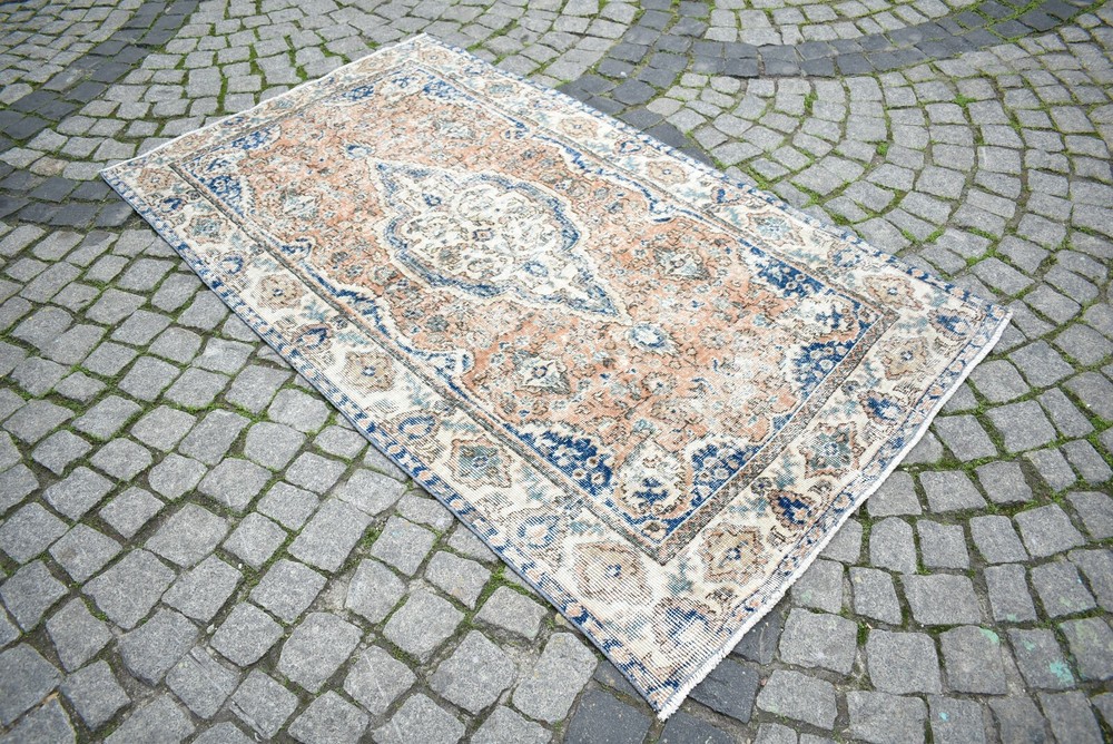Oushak Rug 3'8 x 6'5 ft Muted Dye Turkish Kilim Vintage Wool Low Pile Oushak Rug