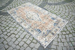 Oushak Rug 3’8 x 6’5 ft Muted Dye Turkish Kilim Vintage Wool Low Pile Oushak Rug