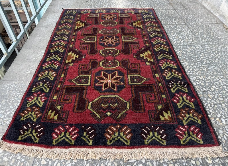 3x4 ft Afghan Turkish Hand Knotted Antique Baluchi Rug Oriental Red Area Carpet gallery