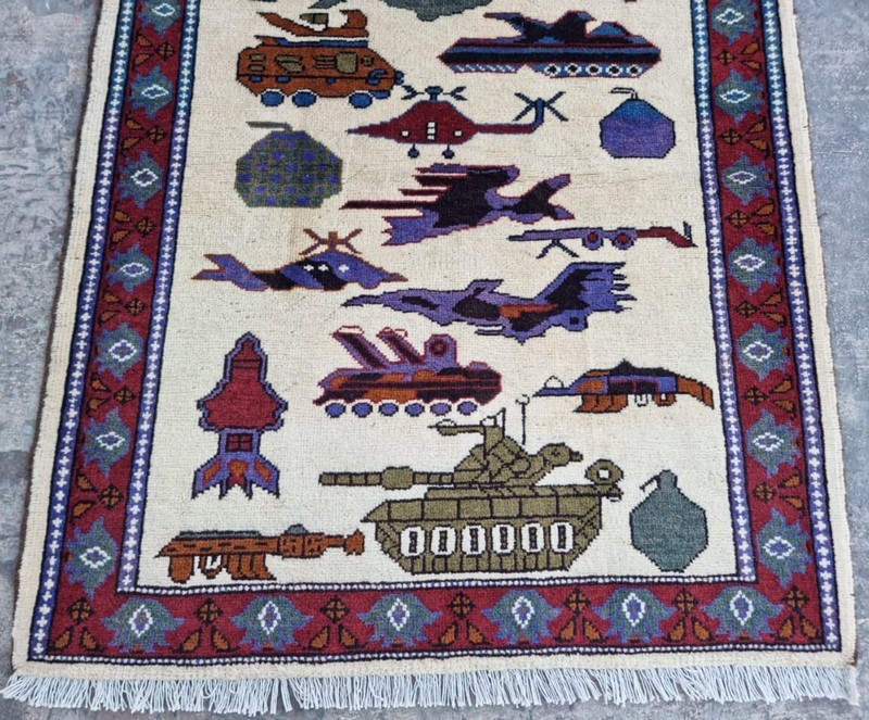 A Beautifully Handmade Afghan war Rug Rare Design Great Quality 120X 80 Cm gallery