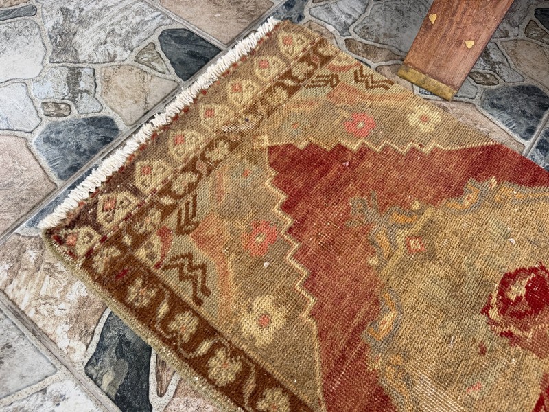 Small Vintage Turkish Runner Rug Hand Knotted Anatolian Medallion Entryway 1.5x3 gallery