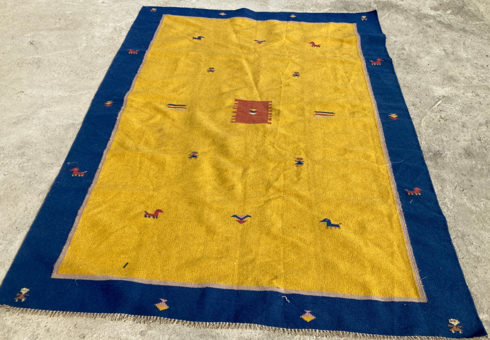 Vintage Traditional Handmade Moroccan Gabbeh Flatweave Kilim Wool Rug 226x164 cm