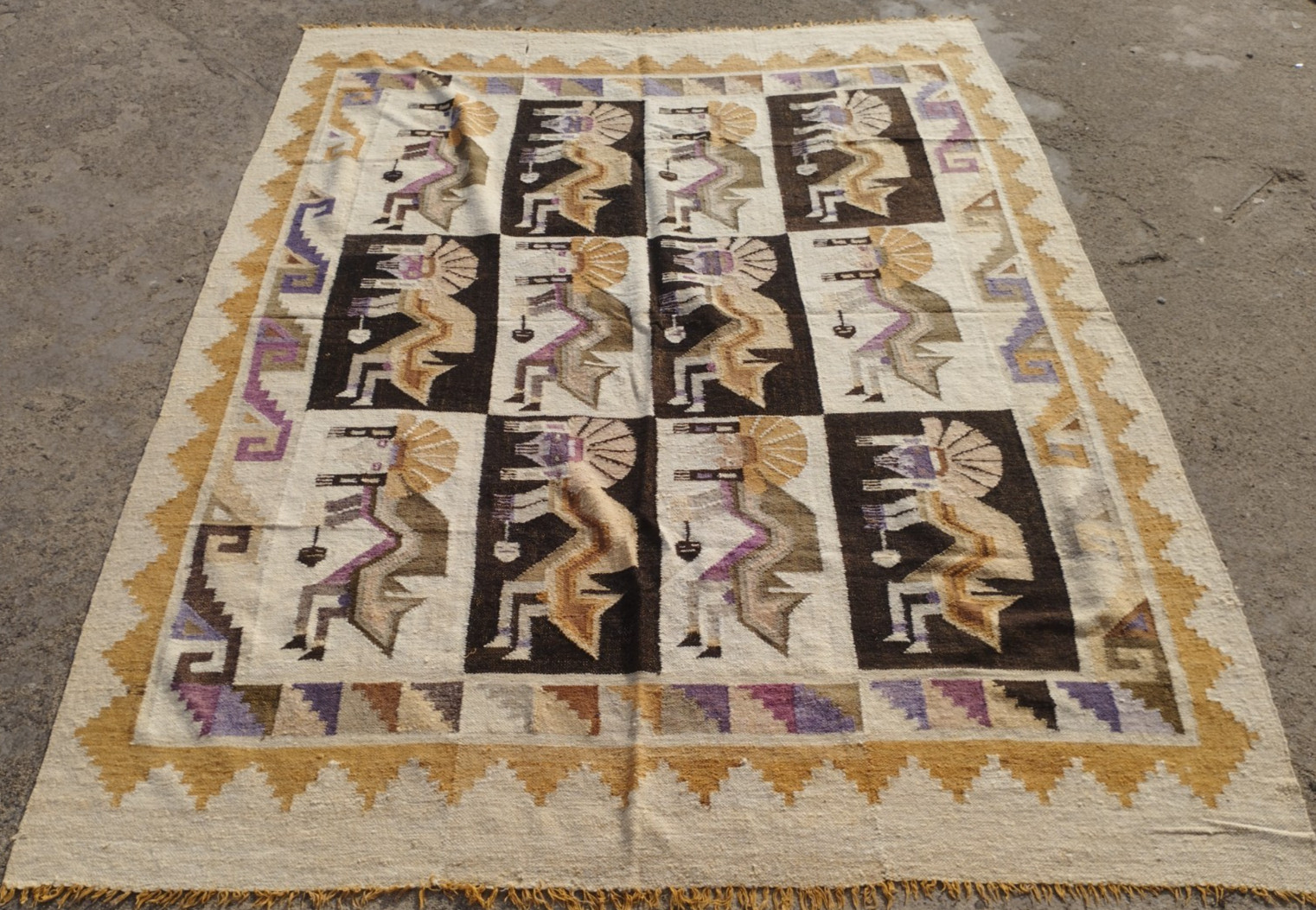 Vintage Handmade Peruvian Traditional Wool Rug Carpet 220x166 cm gallery