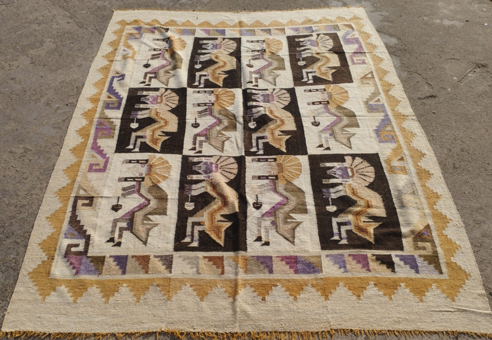 Vintage Handmade Peruvian Traditional Wool Rug Carpet 220x166 cm
