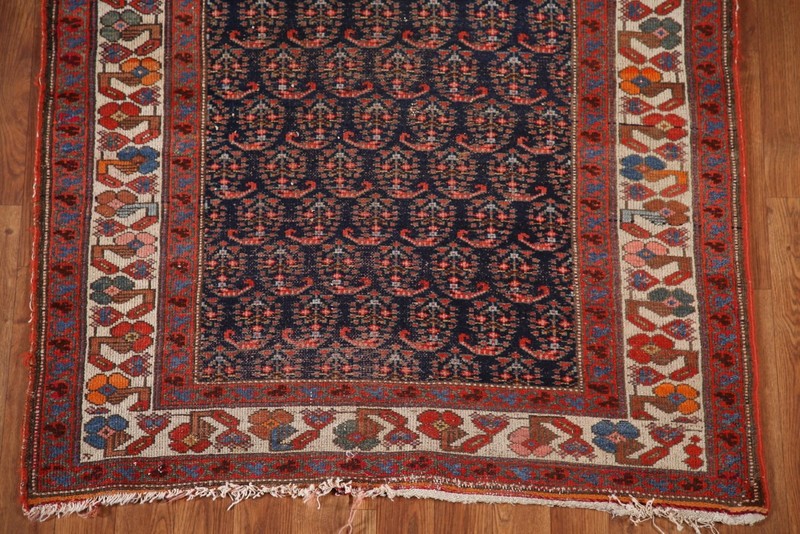 Pre-1900 Vegetable Dye Navy Blue Wool 16 ft Runner Hand-made Antique Rug 4x16 gallery