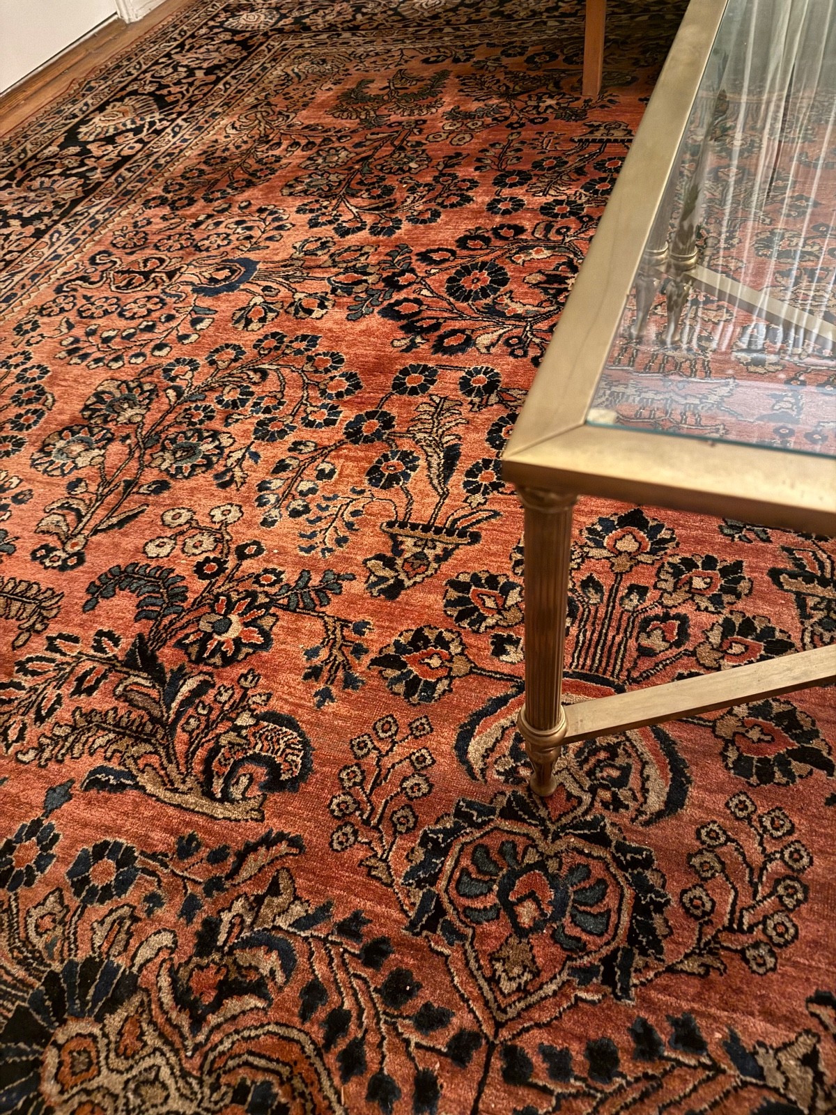 antique Sarouk sarough mohajeran salmon colored rug abrash 10’7x16 ft very large gallery