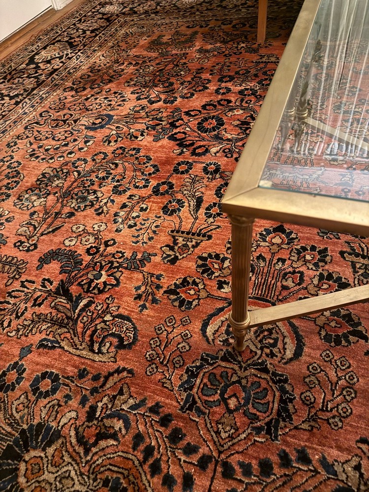 antique Sarouk sarough mohajeran salmon colored rug abrash 10’7x16 ft very large