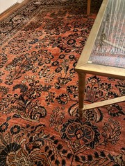 antique Sarouk sarough mohajeran salmon colored rug abrash 10’7×16 ft very large